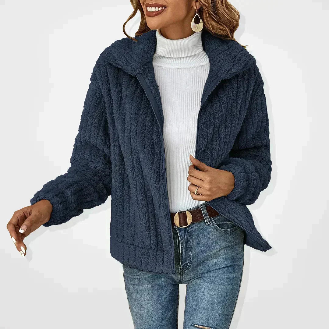 Faux Fur Jacket - Women's Casual Zip-Up Fuzzy Autumn Jacket -Grace Aura