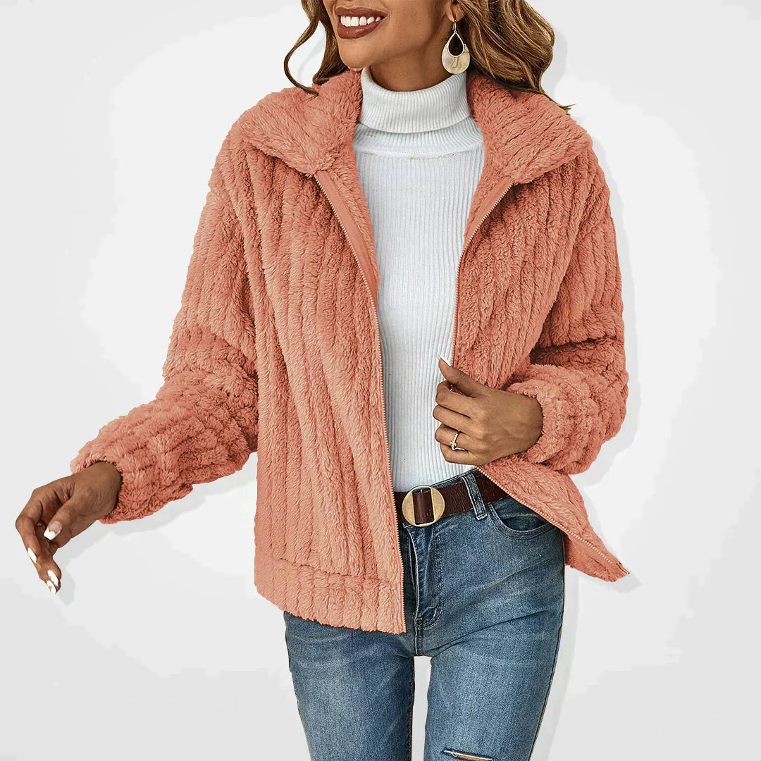 Faux Fur Jacket - Women's Casual Zip-Up Fuzzy Autumn Jacket -Grace Aura