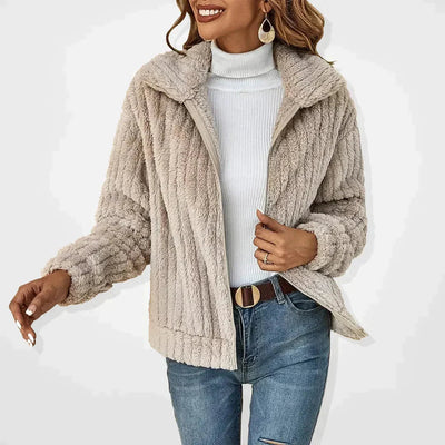 Faux Fur Jacket - Women's Casual Zip-Up Fuzzy Autumn Jacket -Grace Aura