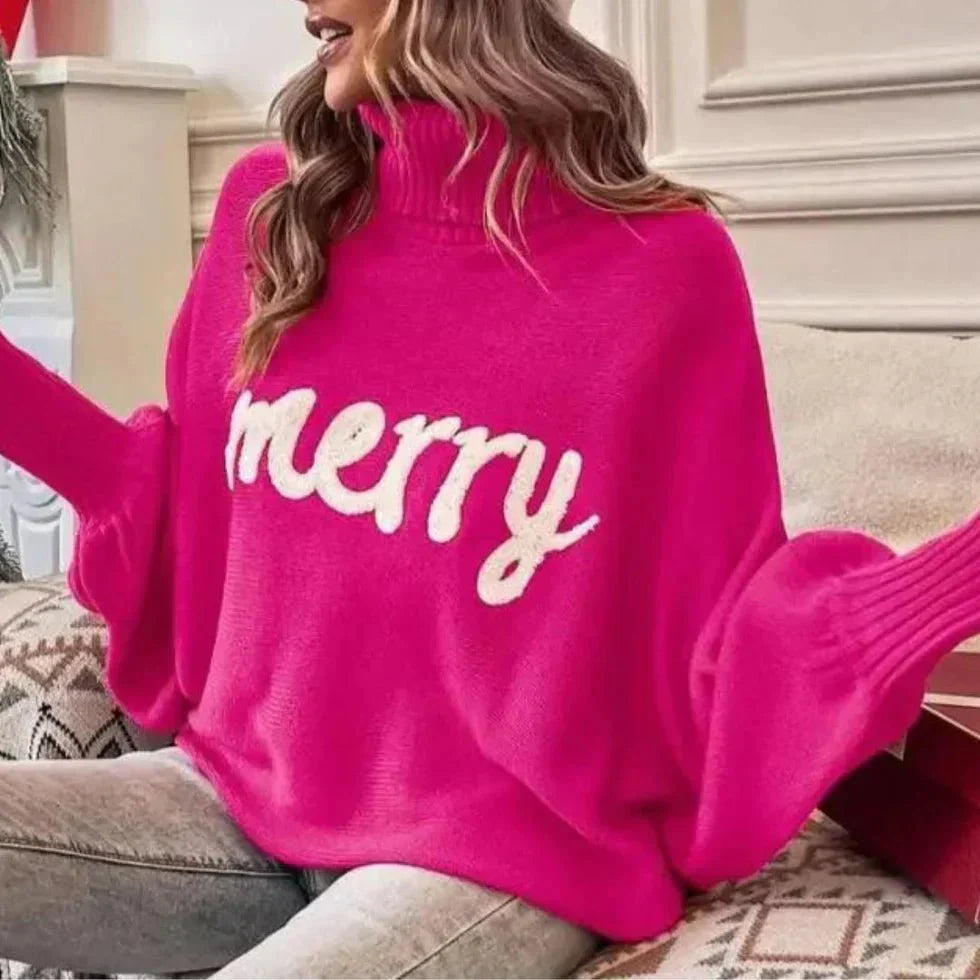 Festive "Merry" Turtleneck Sweater-Grace Aura