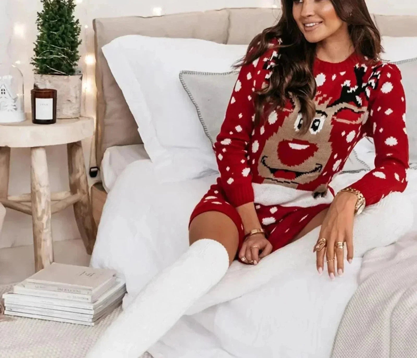 Festive Reindeer Knit Dress-Grace Aura