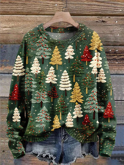 Festive Tree-Print Sweater-Grace Aura