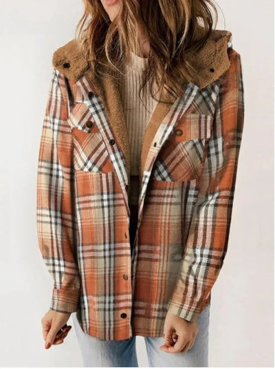 Flannel Jacket - Plaid - Hooded - Fleece Lined Jacket - Women's Jacket-Grace Aura