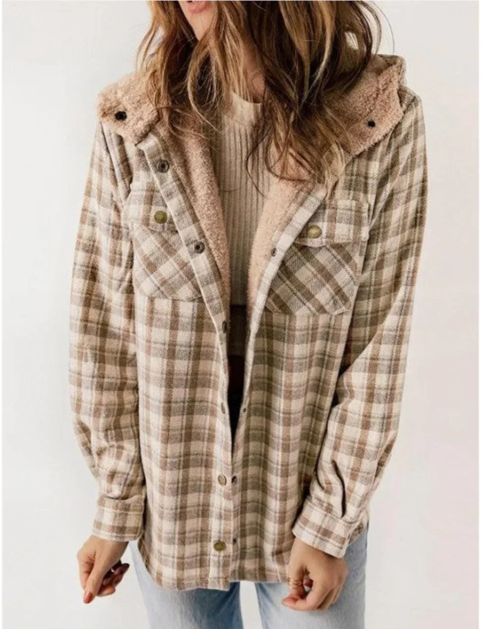 Flannel Jacket - Plaid - Hooded - Fleece Lined Jacket - Women's Jacket-Grace Aura