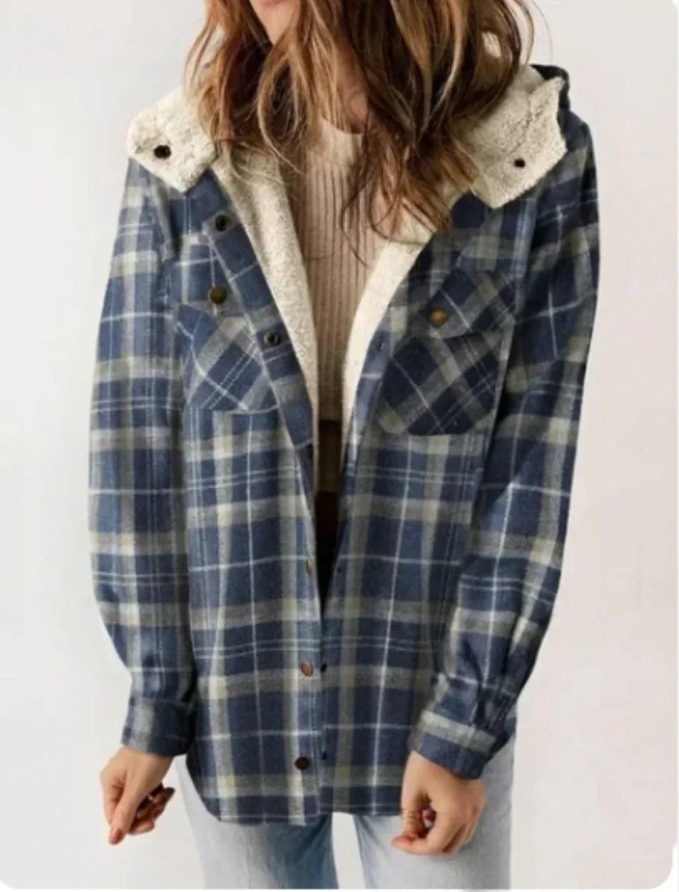 Flannel Jacket - Plaid - Hooded - Fleece Lined Jacket - Women's Jacket-Grace Aura