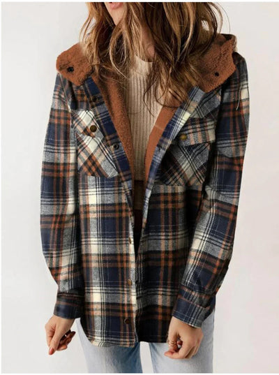 Flannel Jacket - Plaid - Hooded - Fleece Lined Jacket - Women's Jacket-Grace Aura