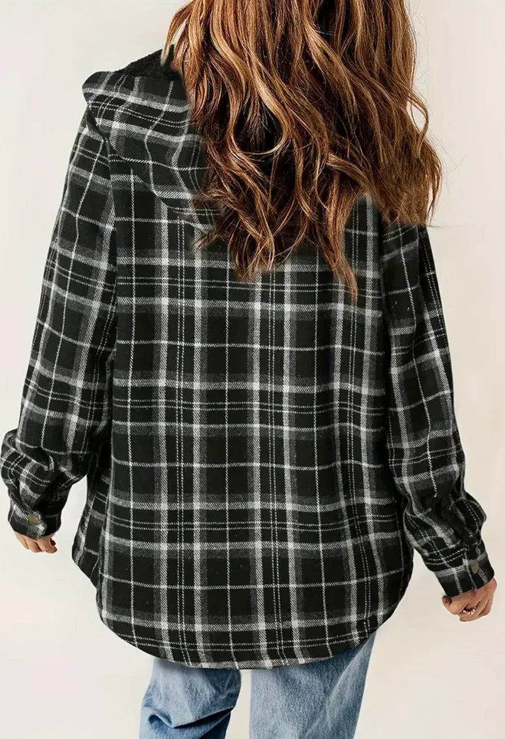 Flannel Jacket - Plaid - Hooded - Fleece Lined Jacket - Women's Jacket-Grace Aura