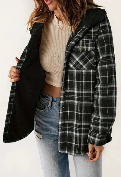 Flannel Jacket - Plaid - Hooded - Fleece Lined Jacket - Women's Jacket-Grace Aura