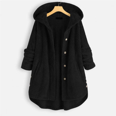 Fleece Coat Jacket - Women's Hooded Mid Length Loose Fit Winter Jacket-Grace Aura