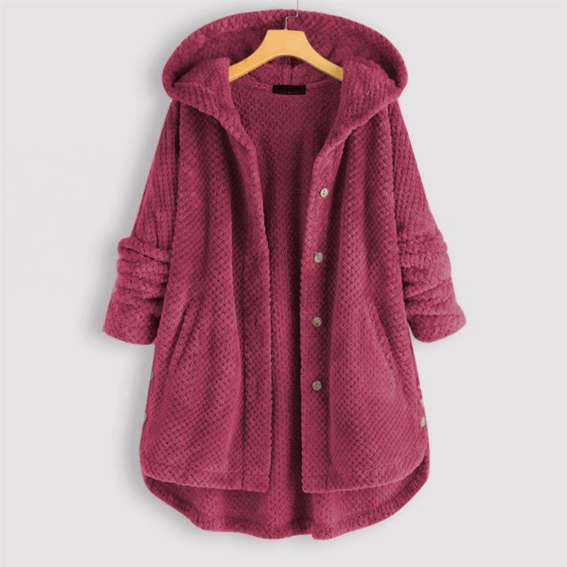 Fleece Coat Jacket - Women's Hooded Mid Length Loose Fit Winter Jacket-Grace Aura