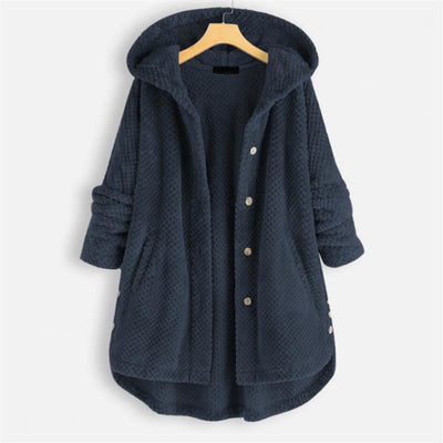 Fleece Coat Jacket - Women's Hooded Mid Length Loose Fit Winter Jacket-Grace Aura