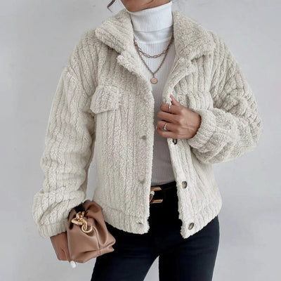 Fleece Jacket - Women's Short Button-Up Faux Fur Jacket for Winter-Grace Aura