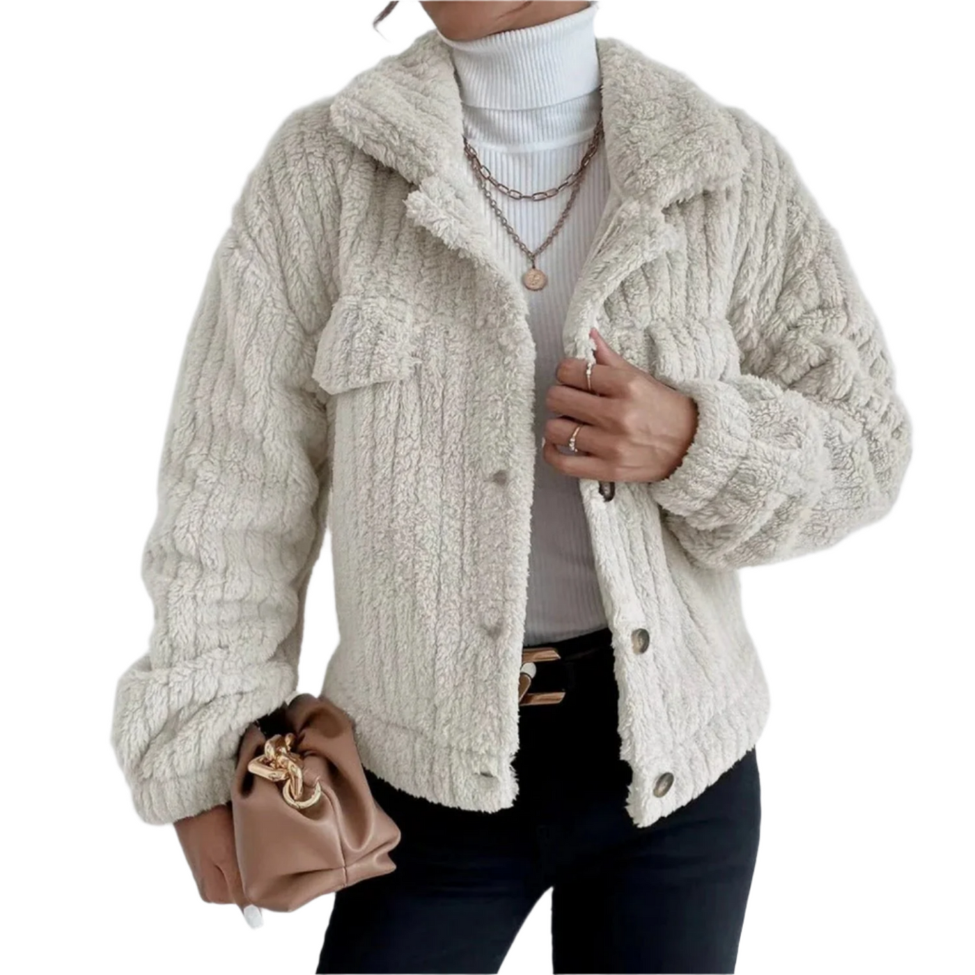 Fleece Jacket - Women's Short Button-Up Faux Fur Jacket for Winter-Grace Aura