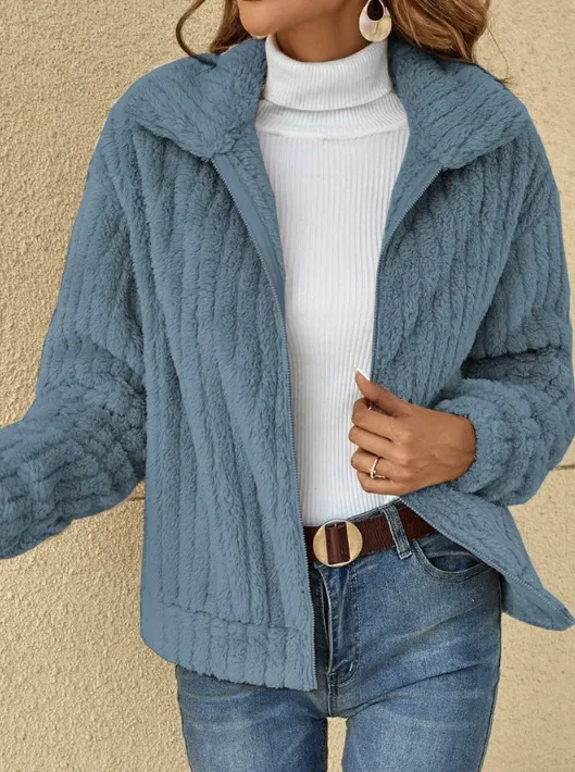 Fleece Jacket - Women's Zip-Up Faux Fur Cardigan Jacket for Winter-Grace Aura