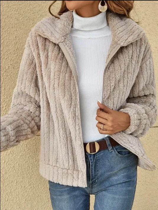 Fleece Jacket - Women's Zip-Up Faux Fur Cardigan Jacket for Winter-Grace Aura