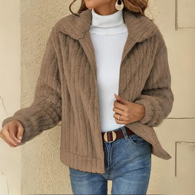 Fleece Jacket - Women's Zip-Up Faux Fur Cardigan Jacket for Winter-Grace Aura