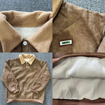 Fleece Sweater Pullover - Warm - Button-Up - Corduroy Pullover - Men's Winter Clothes-Grace Aura