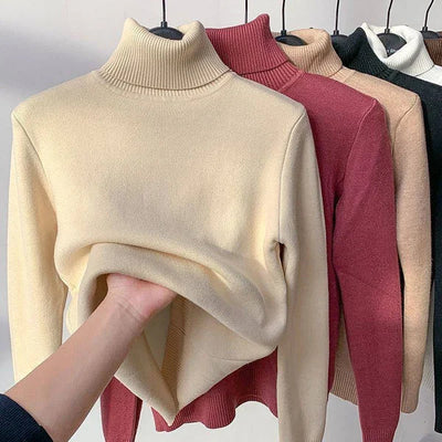 Fleece Turtleneck - Knitted - High Neck - Turtleneck Sweater - Women's Knitwear-Grace Aura