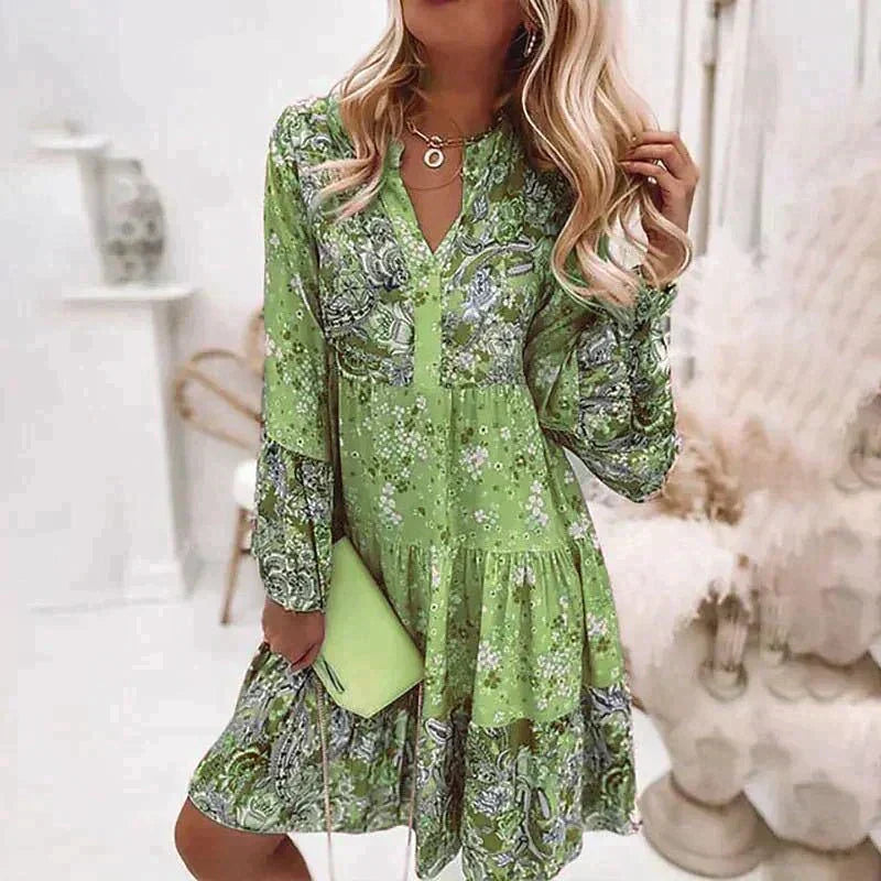 Floral Dress | Long Sleeve | A-Line | Boho Dress | Summer Dress-Grace Aura