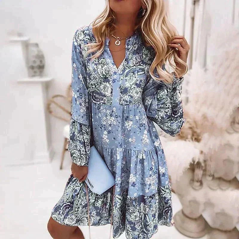 Floral Dress | Long Sleeve | A-Line | Boho Dress | Summer Dress-Grace Aura