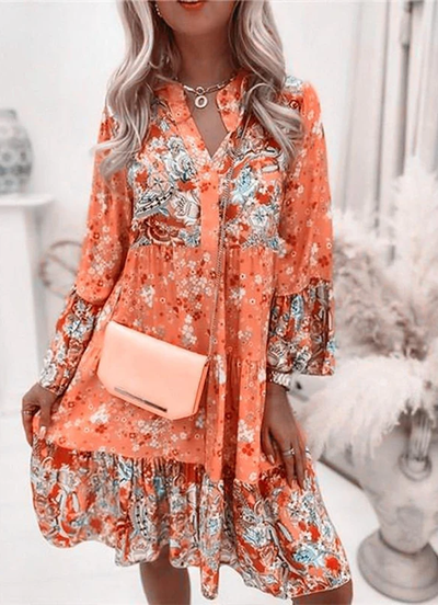 Floral Dress | Long Sleeve | A-Line | Boho Dress | Summer Dress-Grace Aura