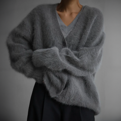 Fluffy Cardigan - Oversized - Button-Up - Knitted Cardigan - Women's Knitwear-Grace Aura