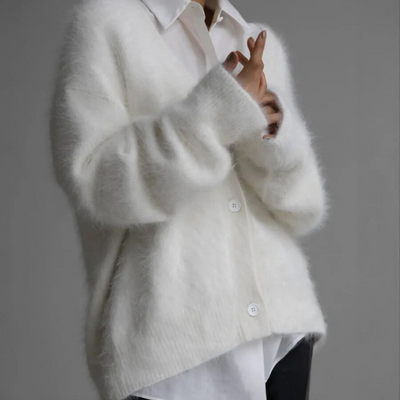 Fluffy Cardigan - Oversized - Button-Up - Knitted Cardigan - Women's Knitwear-Grace Aura