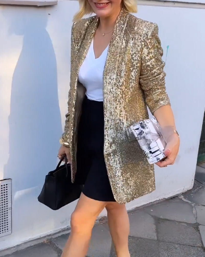 Gold Sequin Blazer-Grace Aura