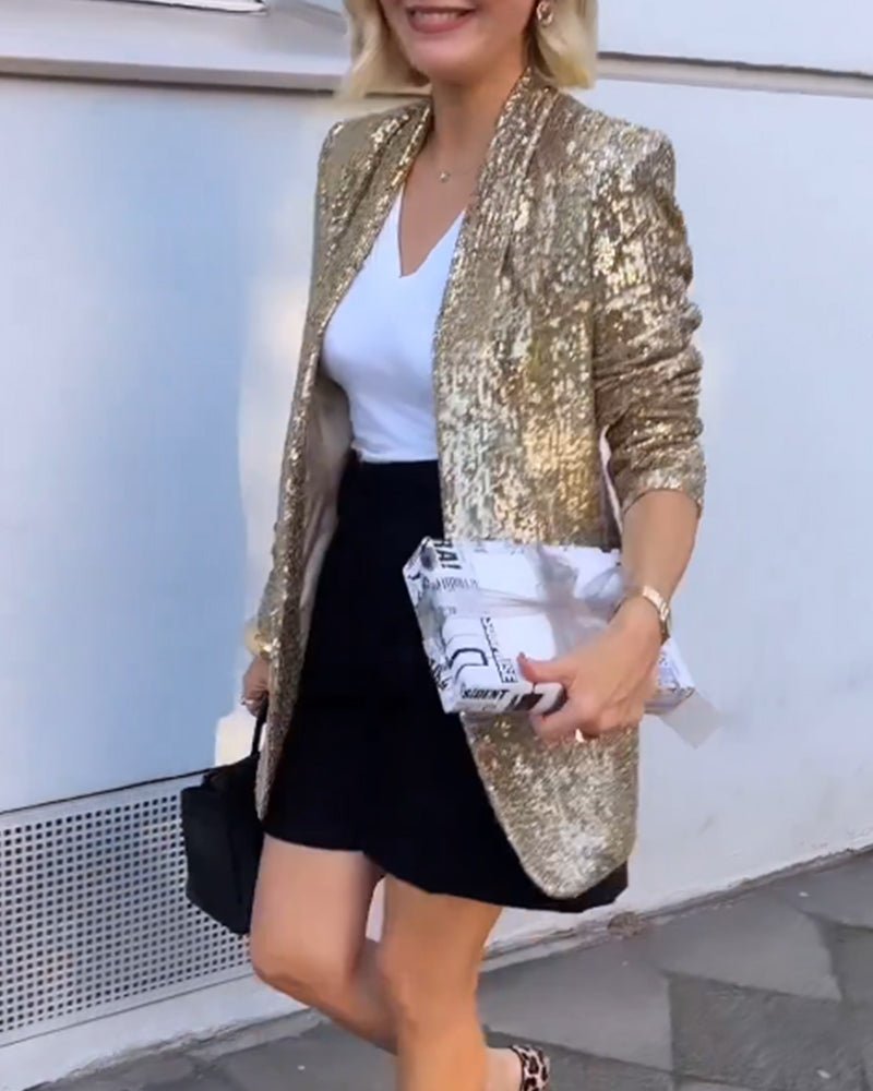 Gold Sequin Blazer-Grace Aura