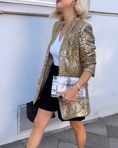 Gold Sequin Blazer-Grace Aura