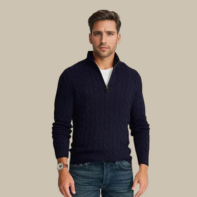 Half-Zip Sweater - Cable Knit - Regular Fit - Knitted Sweater - Men's Clothing-Grace Aura