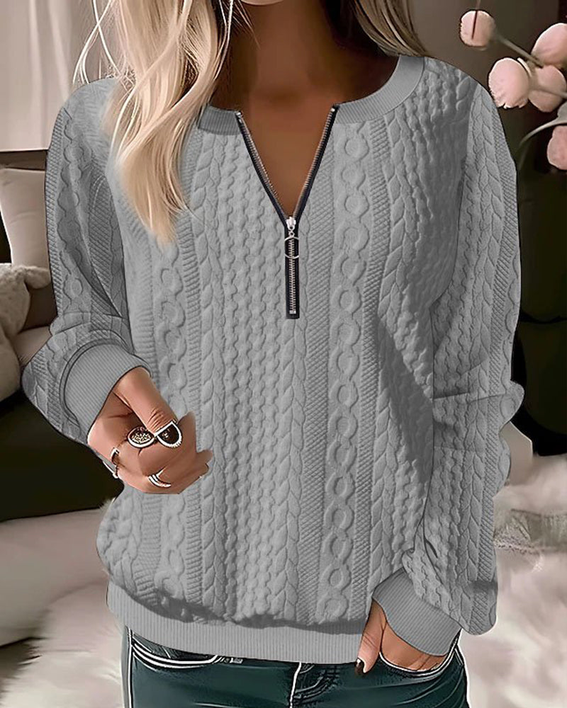 Half Zip Sweater | Loose Fit | Long Sleeve | Half Zip Pullover | Women's Clothing-Grace Aura