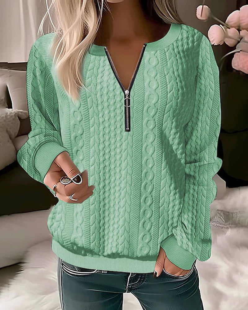 Half Zip Sweater | Loose Fit | Long Sleeve | Half Zip Pullover | Women's Clothing-Grace Aura