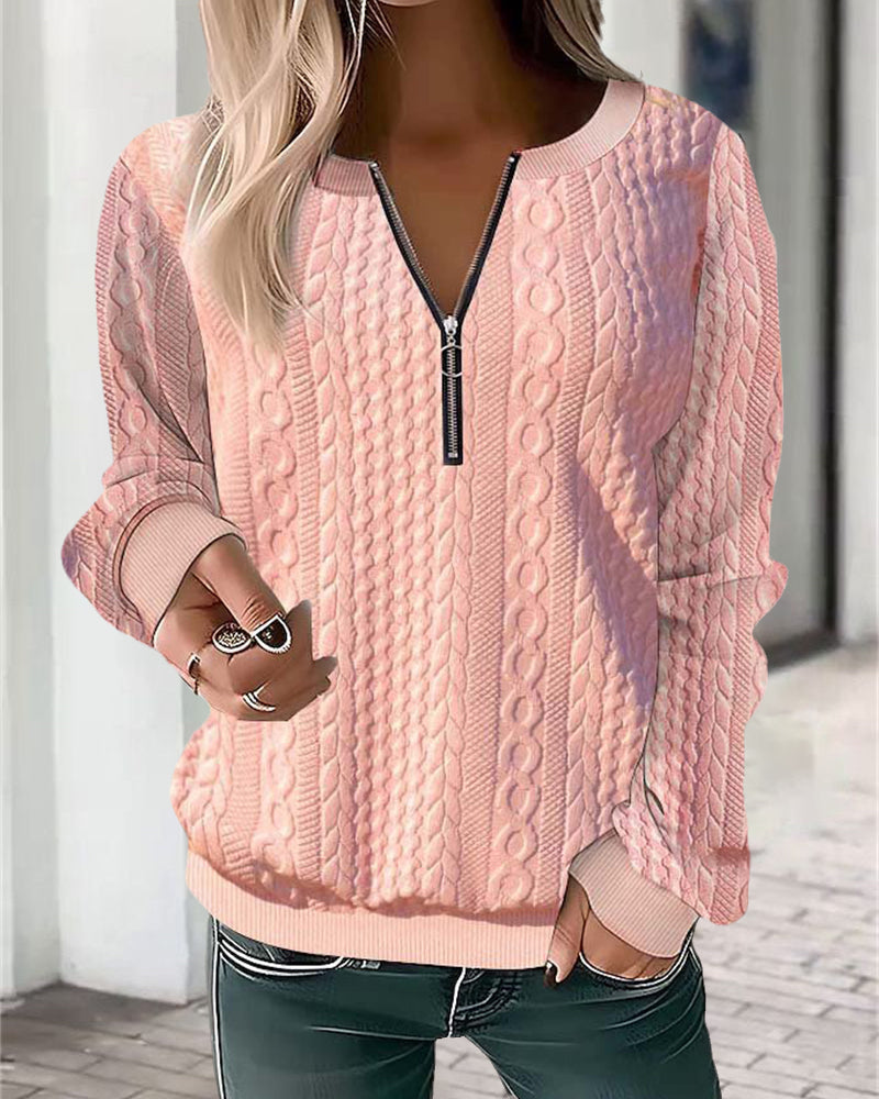 Half Zip Sweater | Loose Fit | Long Sleeve | Half Zip Pullover | Women's Clothing-Grace Aura