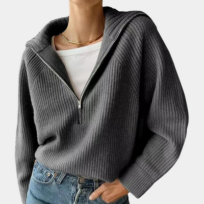 Half-Zip Sweater - Loose Fit - V-Neck - Knitted Jumper - Women's Winter Clothes-Grace Aura