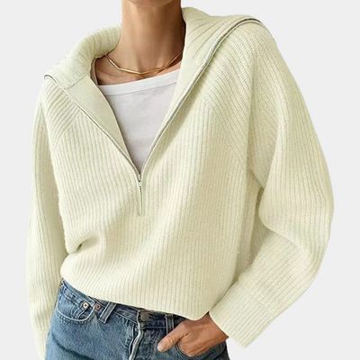 Half-Zip Sweater - Loose Fit - V-Neck - Knitted Jumper - Women's Winter Clothes-Grace Aura