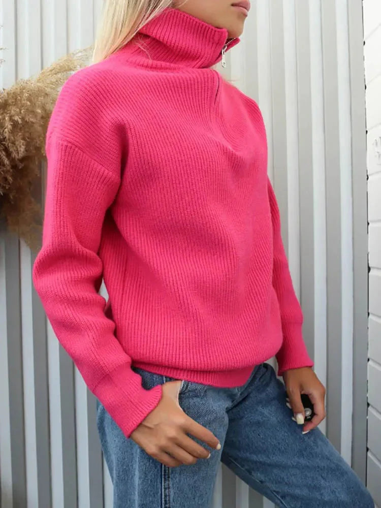 Half-Zip Sweater | Warm | Loose Fit | Knitted Sweater | Women's Winter Clothes-Grace Aura