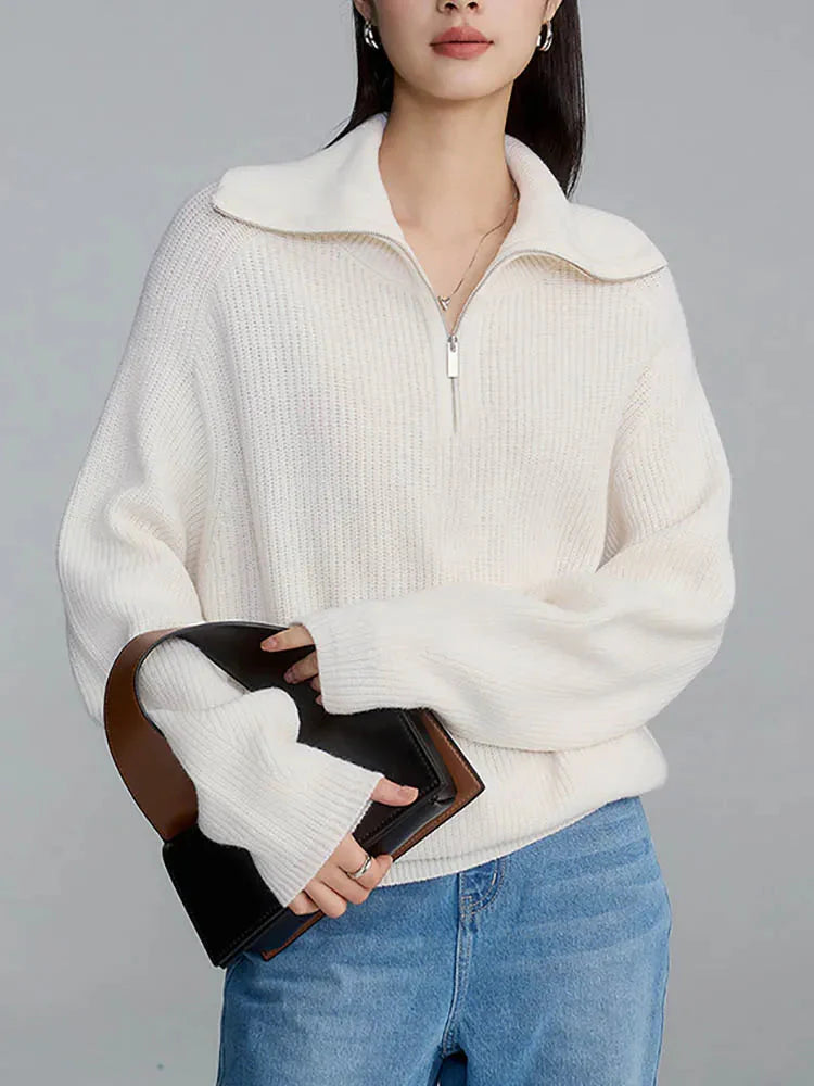 Half-Zip Sweater | Warm | Loose Fit | Knitted Sweater | Women's Winter Clothes-Grace Aura