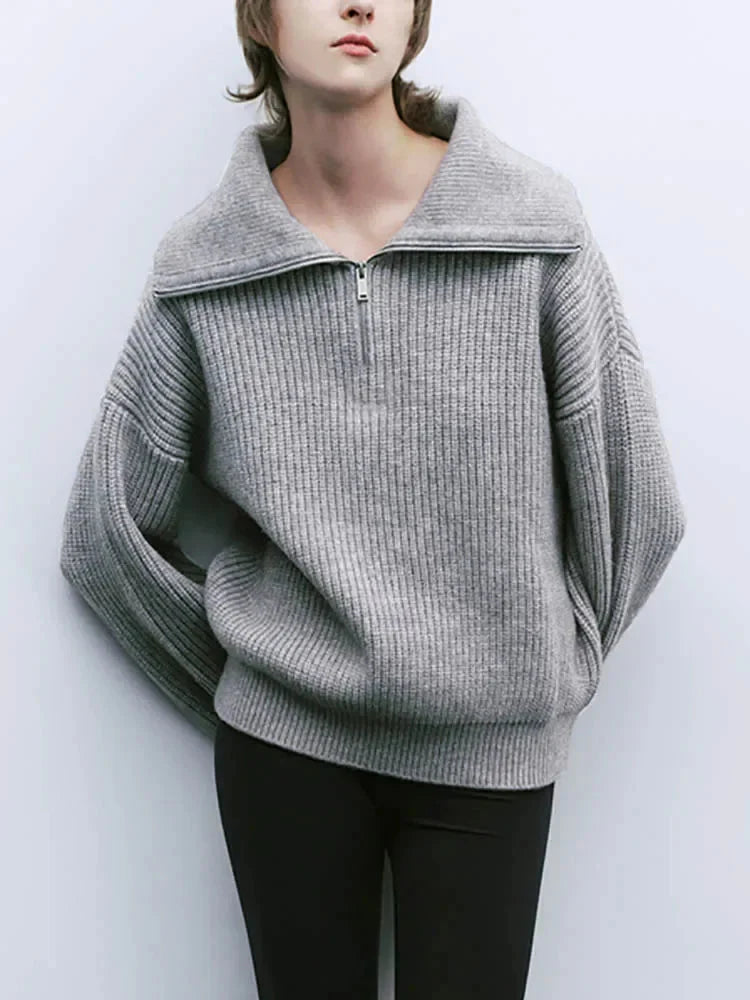 Half-Zip Sweater | Warm | Loose Fit | Knitted Sweater | Women's Winter Clothes-Grace Aura