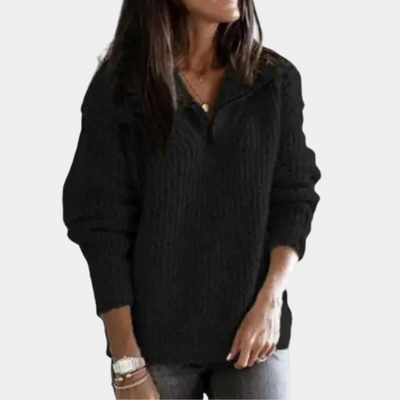 Half-Zip Sweater - Women's Warm Loose Fit Knitted Winter Sweater-Grace Aura