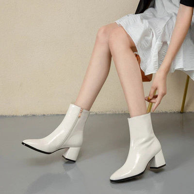 Heeled Boots | Ankle | Mid-Heel | Patent Leather Boots | Women's Boots-Grace Aura