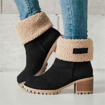 Heeled Boots - Fur-Lined - Block Heel - Winter Boots - Women's Boots-Grace Aura