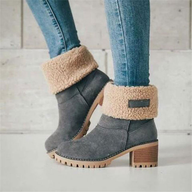 Heeled Boots - Fur-Lined - Block Heel - Winter Boots - Women's Boots-Grace Aura