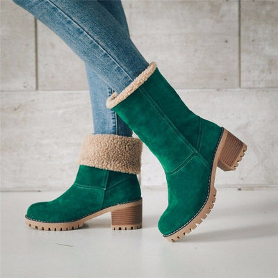 Heeled Boots - Fur-Lined - Block Heel - Winter Boots - Women's Boots-Grace Aura