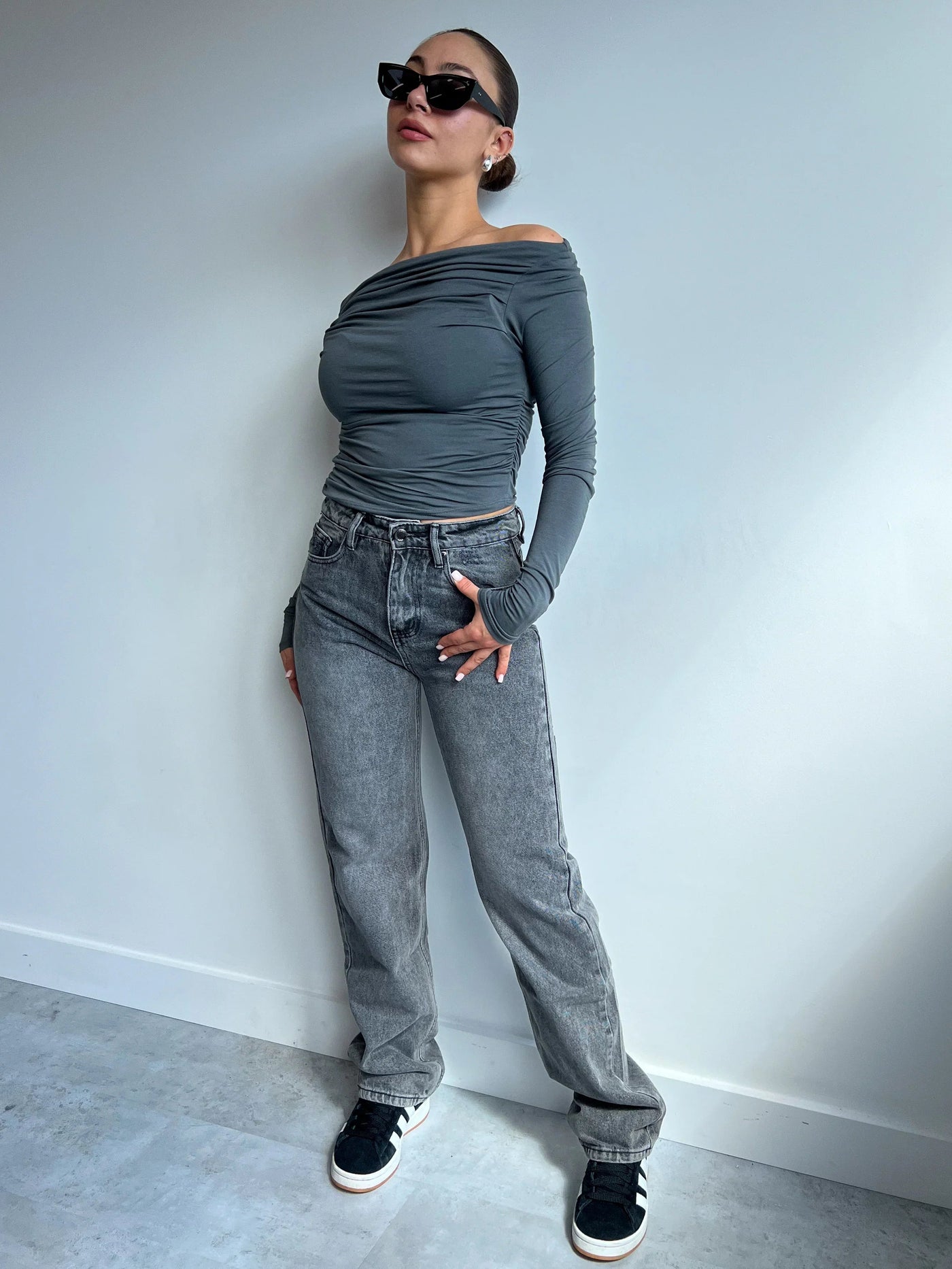 High Waisted Jeans | Ripped | Gray | Straight Leg Jeans | Women's Jeans-Grace Aura