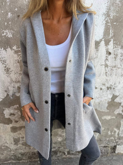 Hooded Cardigan - Women's Loose Fit Button-Up Long Cardigan Hoodie-Grace Aura