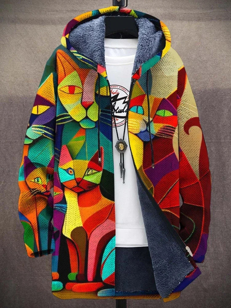 Hooded Jacket - Men's Colorful Printed Fleece Lined Jacket for Winter-Grace Aura