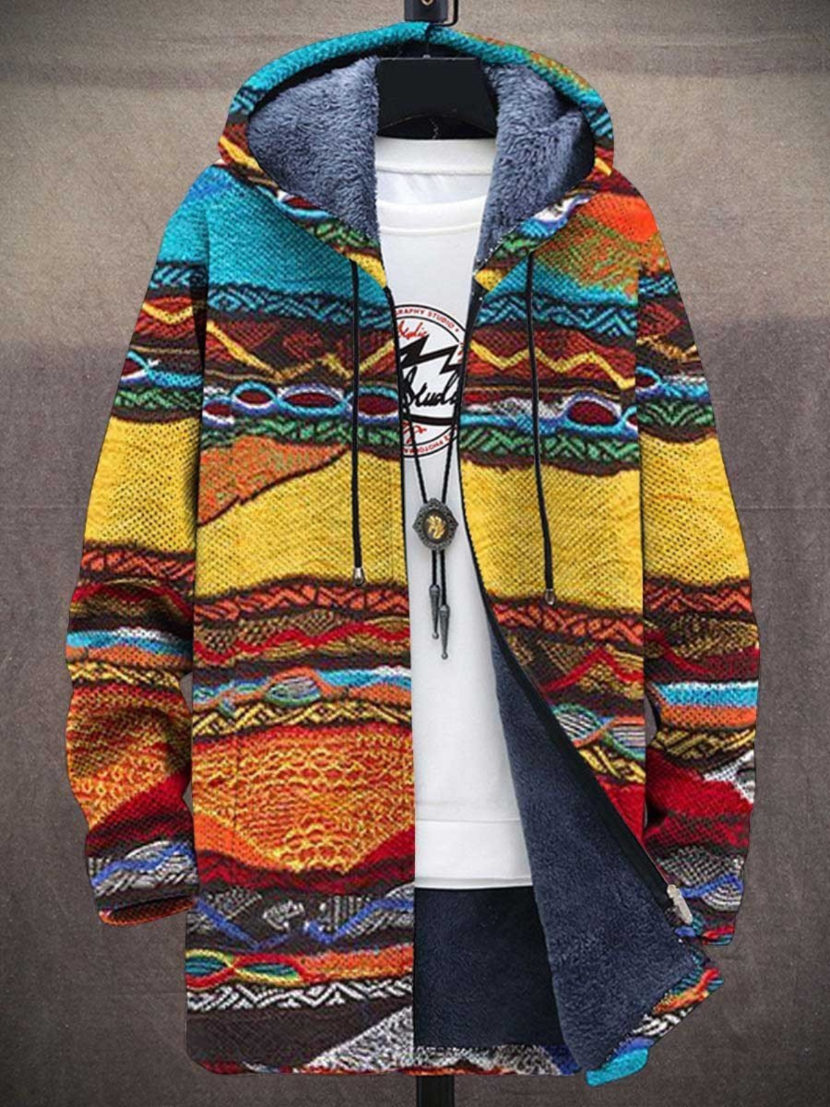 Hooded Jacket - Men's Colorful Printed Fleece Lined Jacket for Winter-Grace Aura