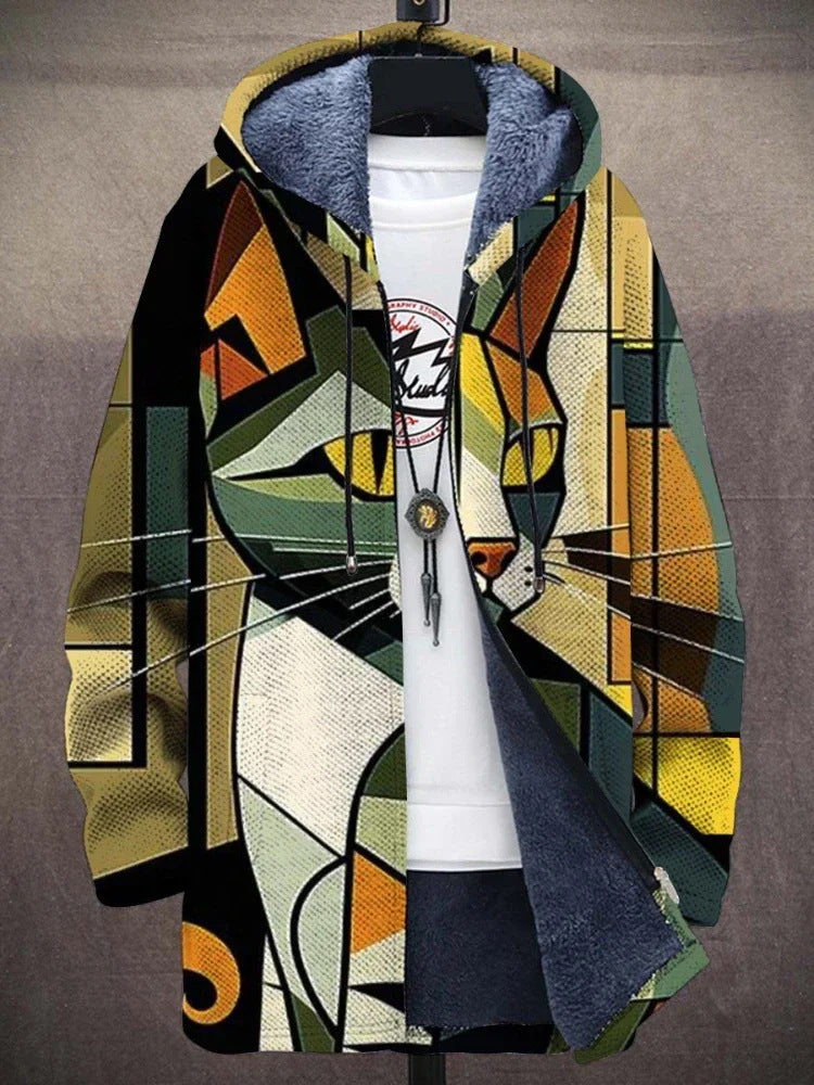 Hooded Jacket - Men's Colorful Printed Fleece Lined Jacket for Winter-Grace Aura