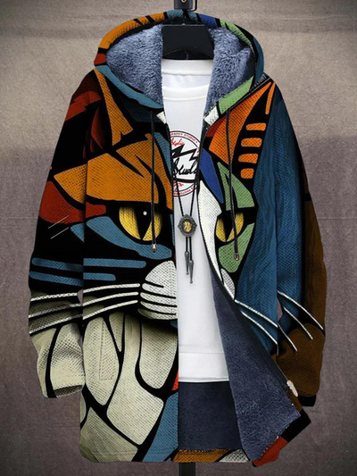 Hooded Jacket - Men's Colorful Printed Fleece Lined Jacket for Winter-Grace Aura